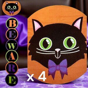 Halloween Black Cat Paper Lantern 4 Packages Beware Sign Party Deco 10" Diameter